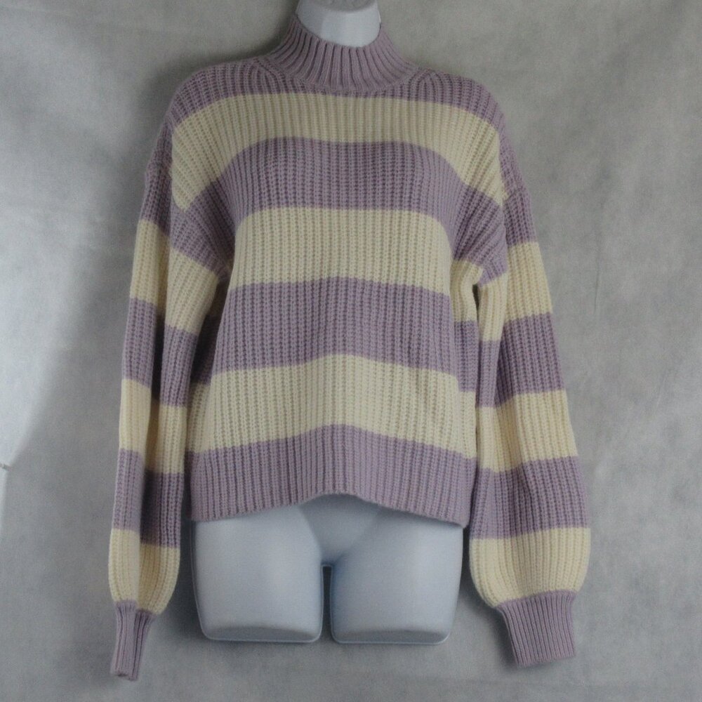 Sanctuary Women's Drop Shoulder Pullover Sweater, Purple Beige Stripe, XS